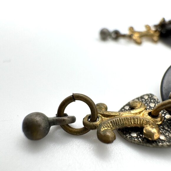 Blue Sodalite Beads Mixed Metal Earrings Abstract Heart Design Vintage - Picture 7 of 10